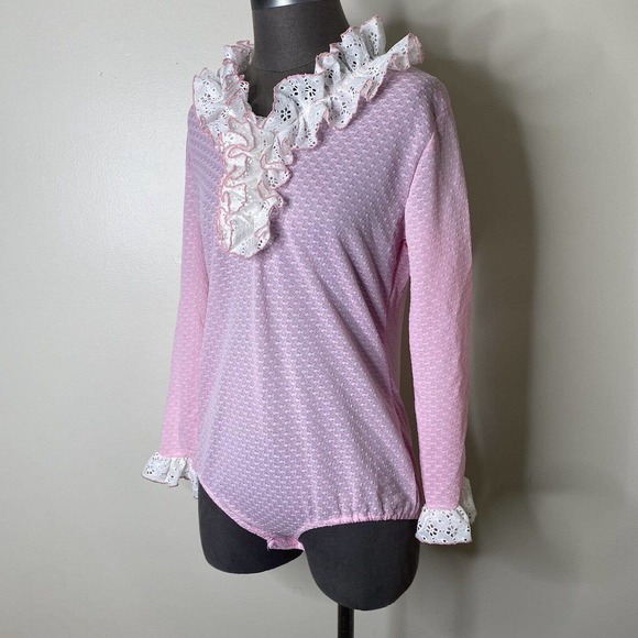 Vintage Ruffle Collar Long Sleeve Bodysuit size VTG 18 Fit's Like a Large - Picture 5 of 8